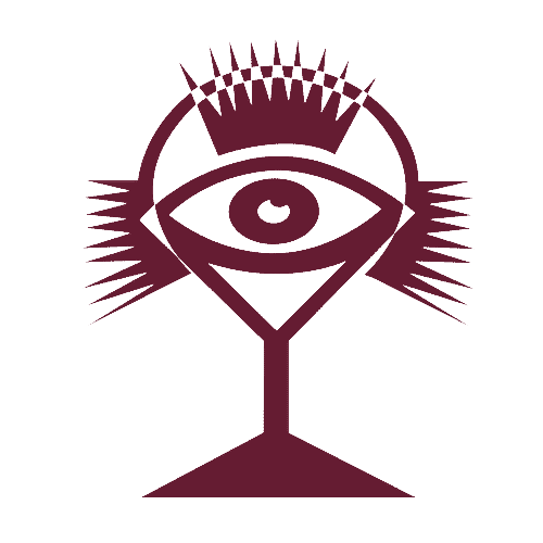 Illustration of an eye inside a coupe glass topped with a radiating crown